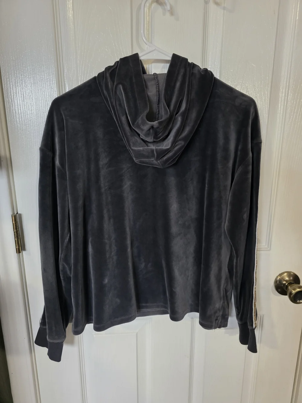 Justice Charcoal Velvet Cowl Pullover with Gold Accent Stripe